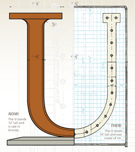 Blueprint for U Statue at Hodgin Hall